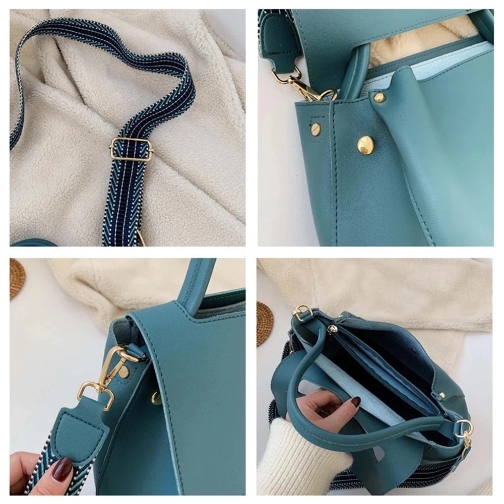 Fashion PU Leather Women Handbag High Capacity 2024 Winter Solid Color Female Shoulder Crossbody Bag Travel Lady Totes Blue