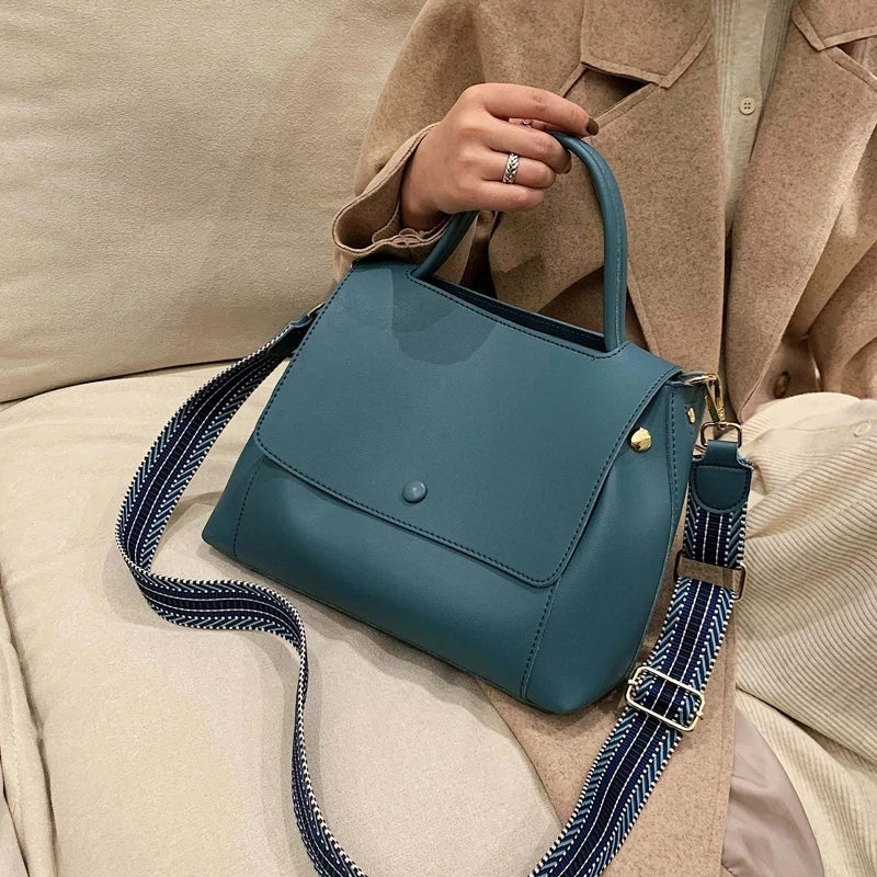 Fashion PU Leather Women Handbag High Capacity 2024 Winter Solid Color Female Shoulder Crossbody Bag Travel Lady Totes Blue
