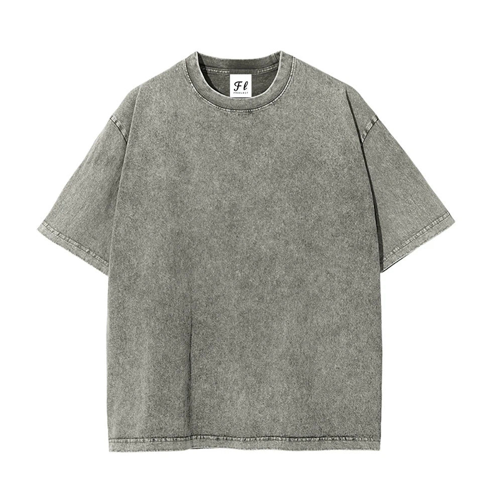 US Stock 260gsm Vintage Washed Cotton T Shirt Men Heavyweight Blank Tee Bulk Supply