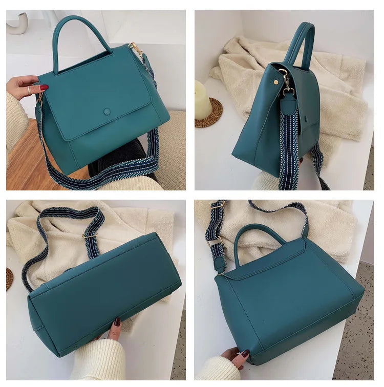 Fashion PU Leather Women Handbag High Capacity 2024 Winter Solid Color Female Shoulder Crossbody Bag Travel Lady Totes Blue