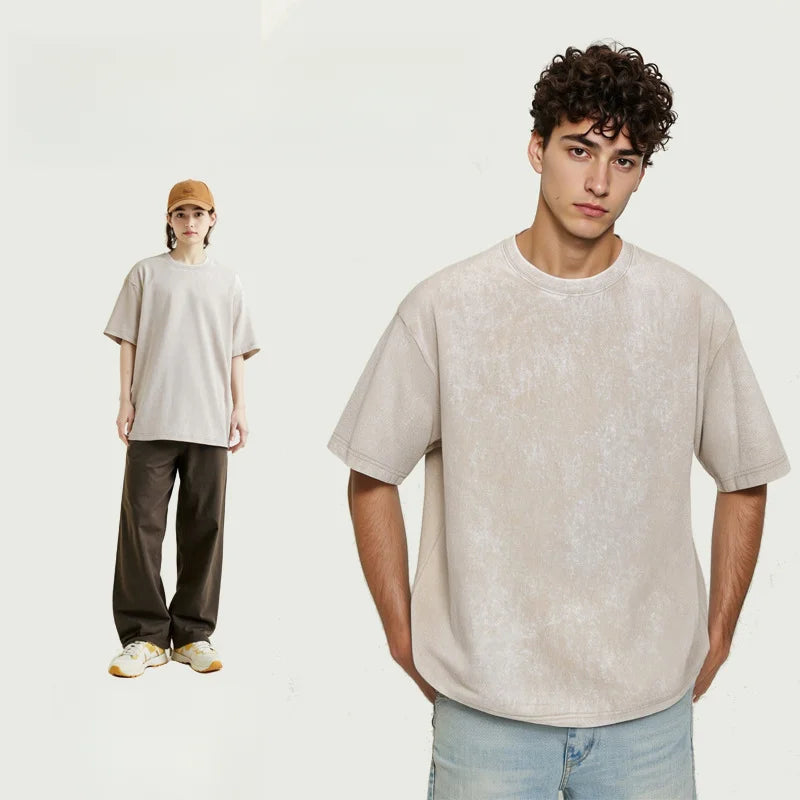 US Stock 260gsm Vintage Washed Cotton T Shirt Men Heavyweight Blank Tee Bulk Supply