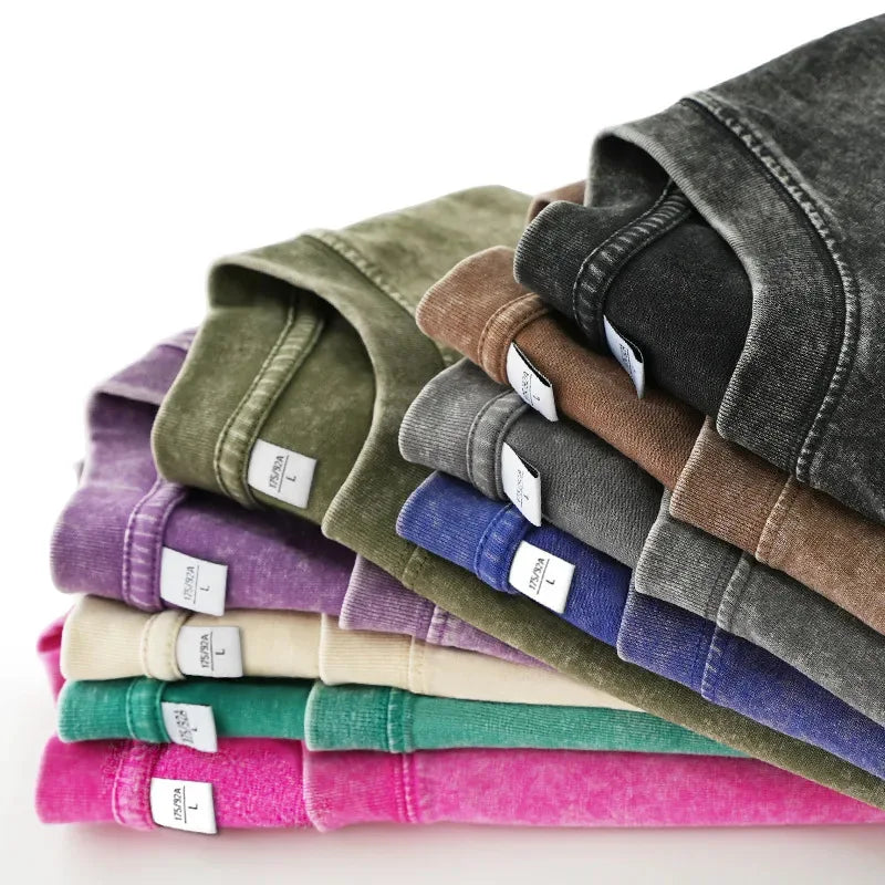 Premium Vintage Washed 260gsm Cotton T Shirt Men Heavyweight USA Stock Apparel