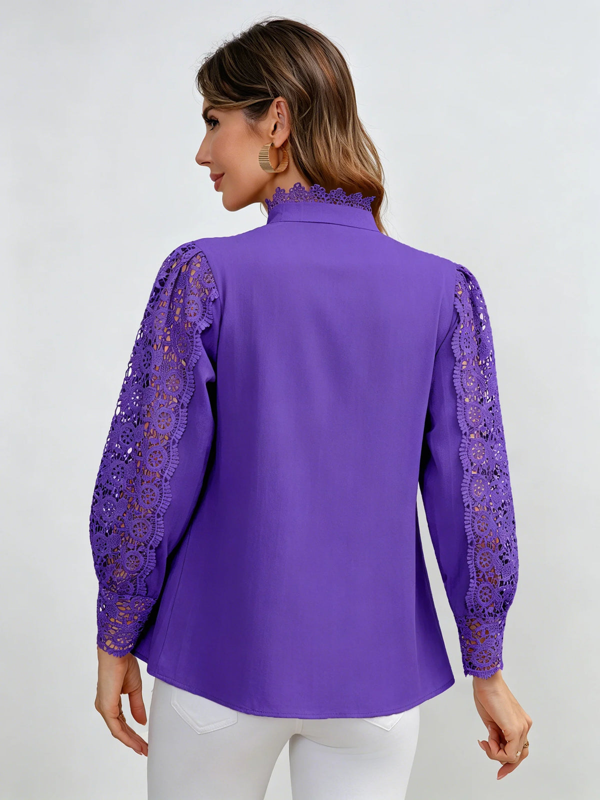 Women's Premium Purple Woven Stand Collar Blouse Winter Modern Elegance Style Wholesale