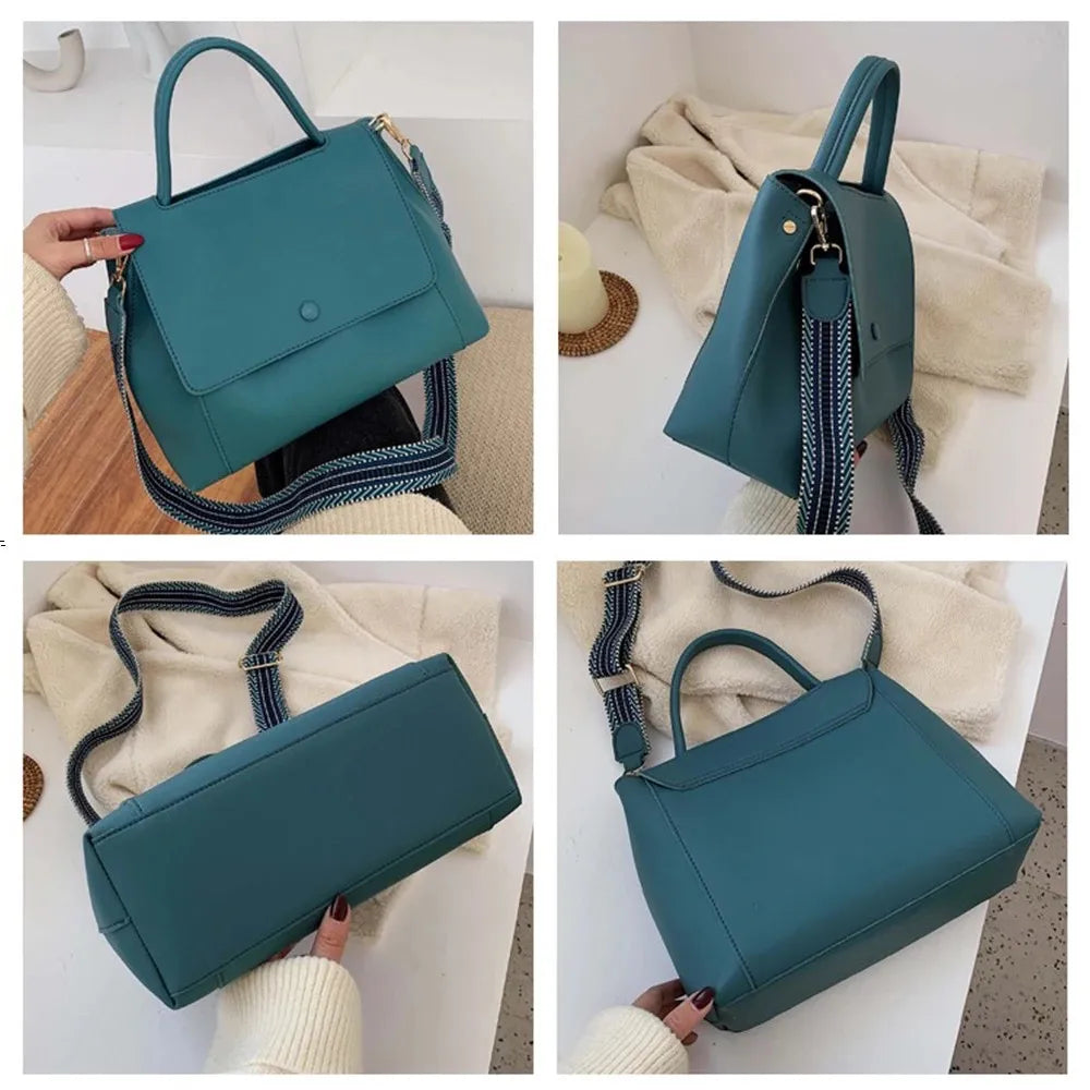 Fashion PU Leather Women Handbag High Capacity 2024 Winter Solid Color Female Shoulder Crossbody Bag Travel Lady Totes Blue