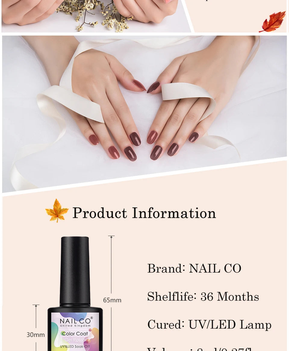 NAILCO 8ml Pink Red Colors Gel Nail Polish Nail Art Varnishes Gel Lacquer Coat LED Nails Manicure Design UV Gel Varnish Soak Off