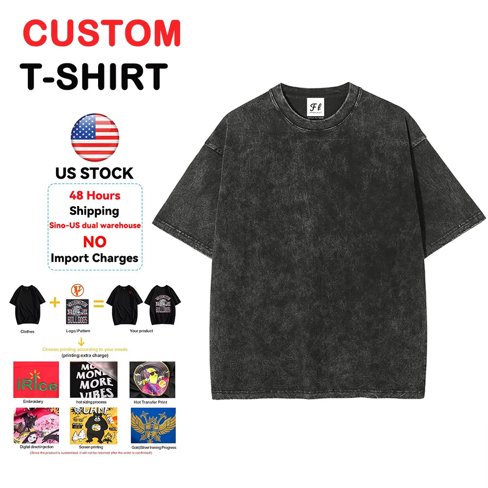 USA Ready Stock 260G Cotton Vintage T-Shirt Men Factory Price Bulk Order