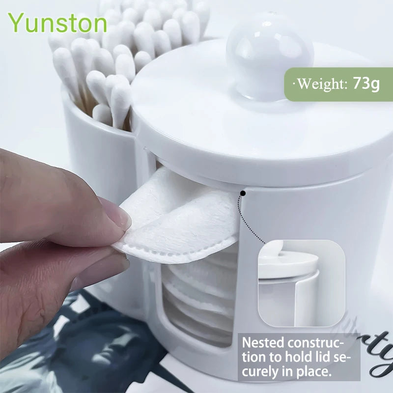 2024 New Hot White Plastic Cotton Swabs with Lid Cosmetic Cotton Pads 2 in 1 Organizer Three Kinds of Lids to Choose From