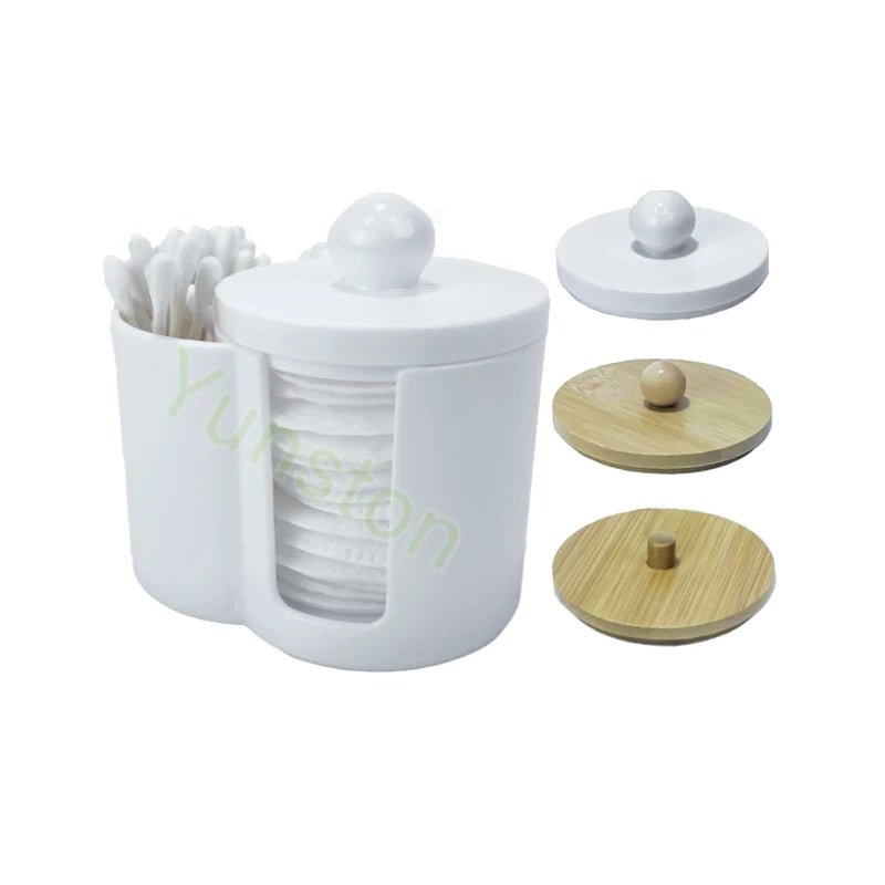 2024 New Hot White Plastic Cotton Swabs with Lid Cosmetic Cotton Pads 2 in 1 Organizer Three Kinds of Lids to Choose From