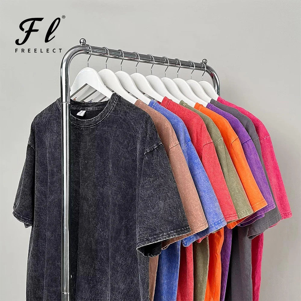 US Stock 260gsm Vintage Washed Cotton T Shirt Men Heavyweight Blank Tee Bulk Supply
