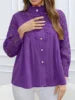 Women's Premium Purple Woven Stand Collar Blouse Winter Modern Elegance Style Wholesale