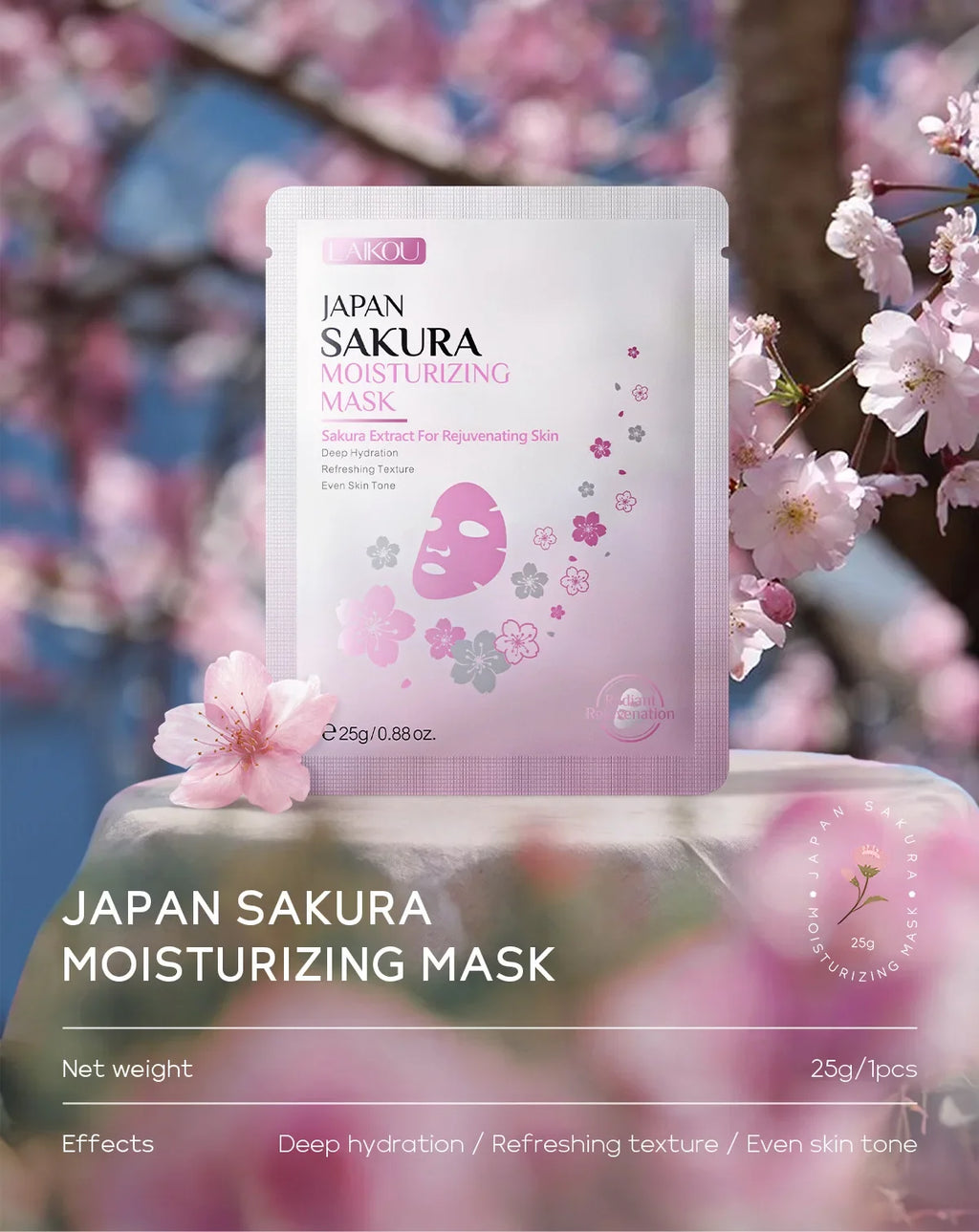 LAIKOU Japan Sakura Moisturizing Face Mask Deep Hydration Brightening Skin Care Facial Sheet Mask for Dry Skin