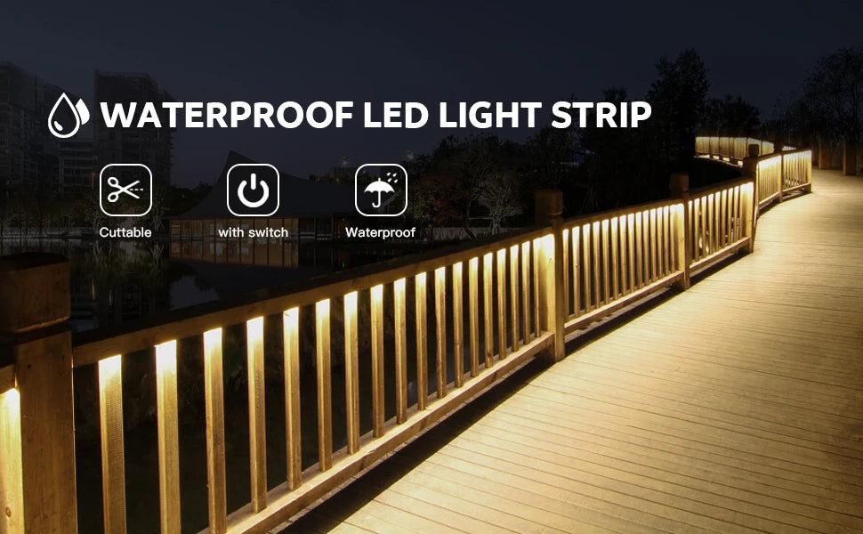 LED Strip Lights 120LEDs/M Waterproof Indoor&Outdoor Rope Light for Garden Patio Kitchen Bedroom Living Room Under Cabinet Decor