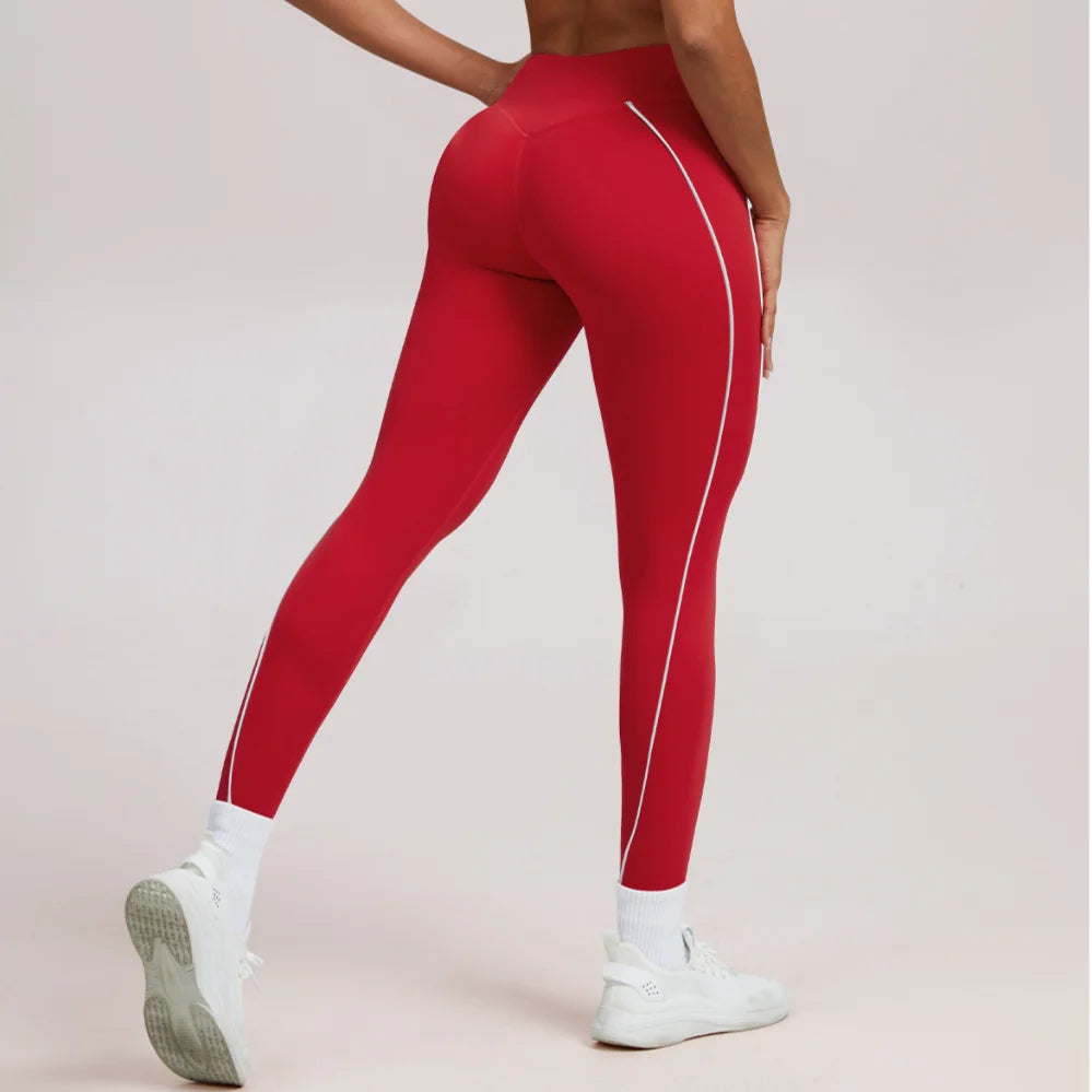 Yoga Leggings Women's Workout Gym Running Fitness Pants High Waist Ruched Contrast Piping Butt Lifting Slim Squat Proof Stretchy