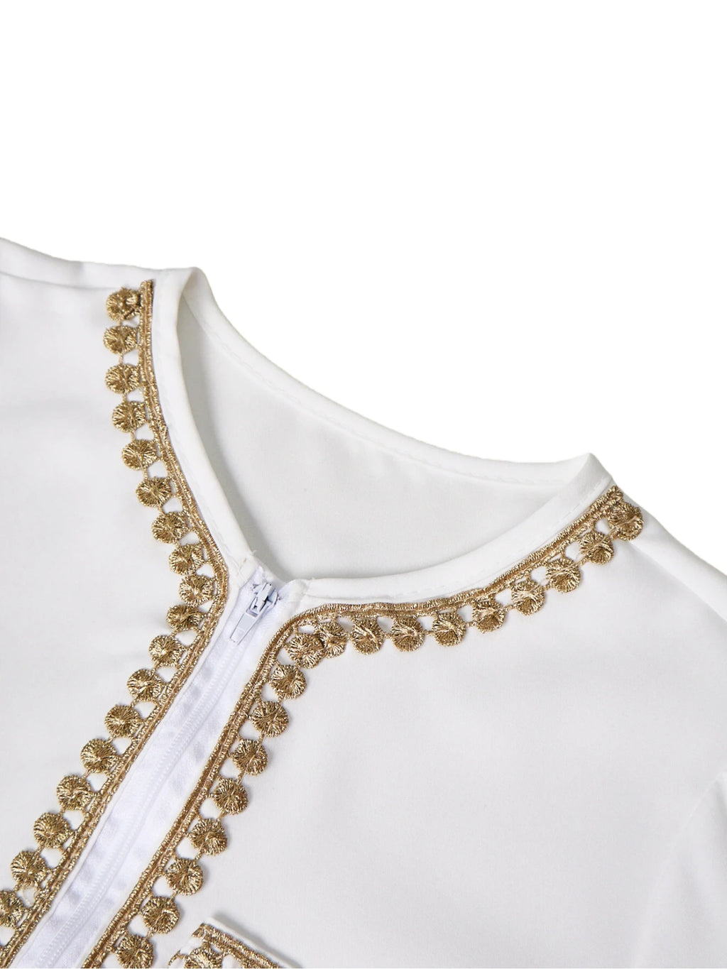 Boys Arabic Thobe White Gold Embroidered Long Sleeve Robe with Kufi Hat Traditional Middle East Dishdasha Kids Elegant Outfit Pe