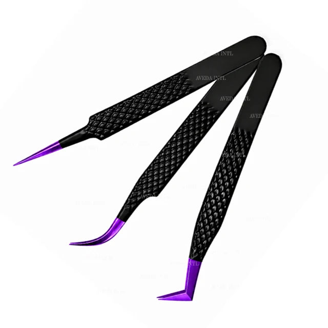 Purple Eyelash Tweezers Stainless Steel Beauty Tool Fine Tip Curved Points for Salon Grooming and Eyelash Extension Tools