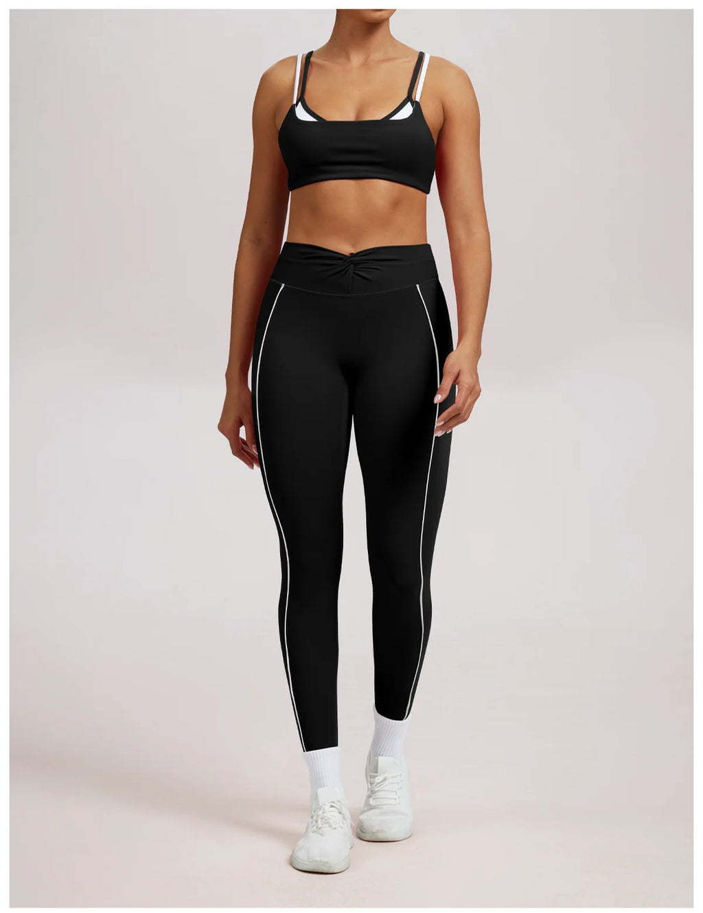 Yoga Leggings Women's Workout Gym Running Fitness Pants High Waist Ruched Contrast Piping Butt Lifting Slim Squat Proof Stretchy