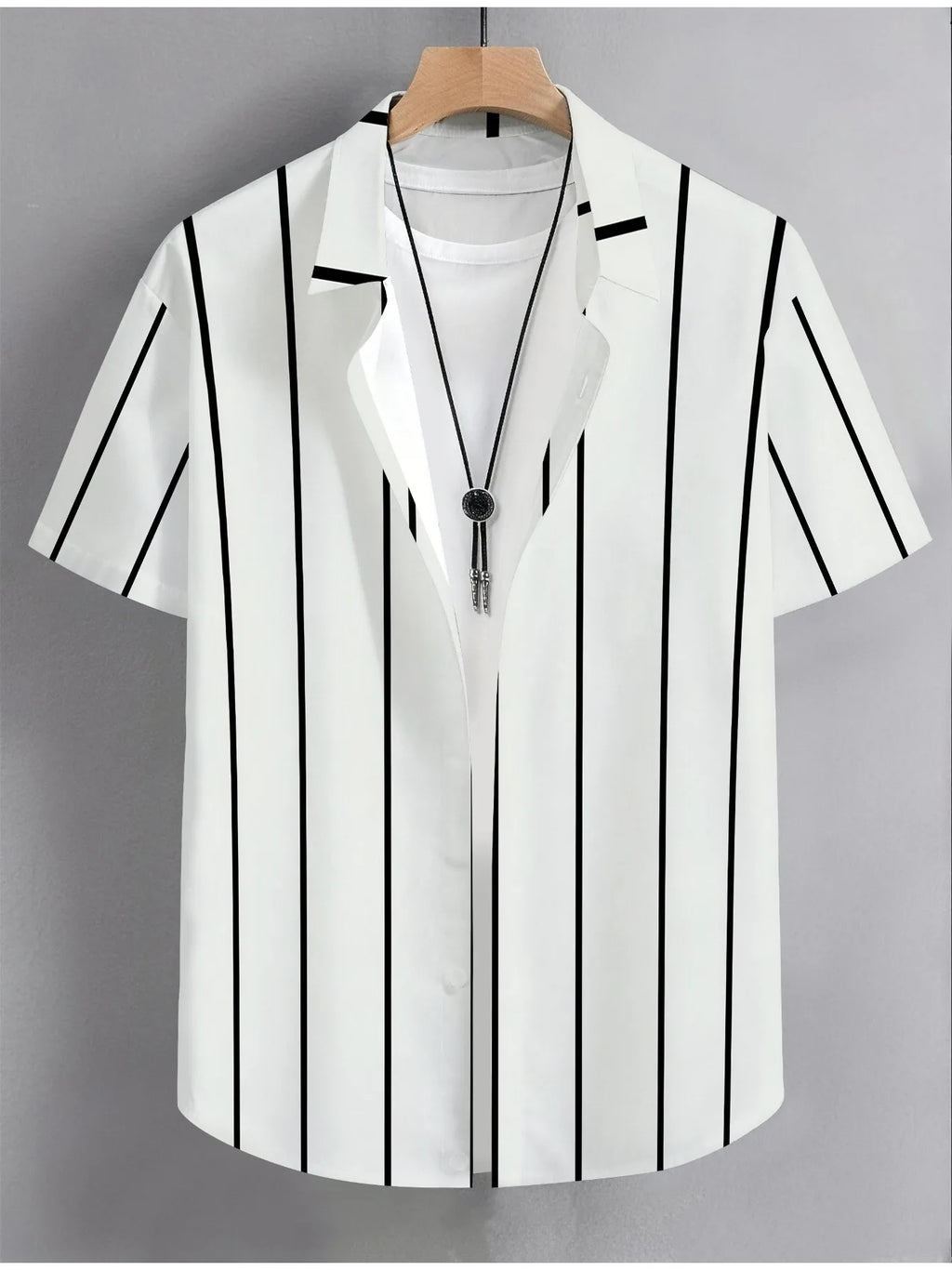 Light Wrinkle Resistant Hawaii Shirt Men Simple Vertical Striped Print Loose Summer Travel Casual Blouse