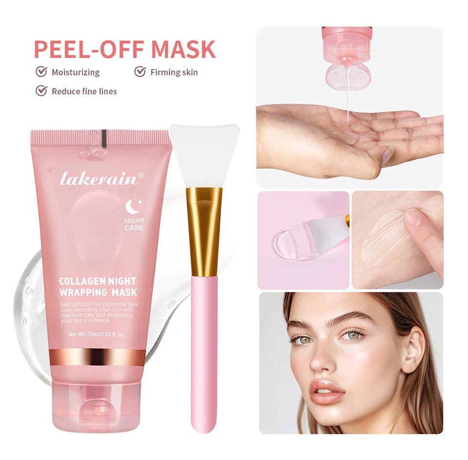 Collagen Wrapping Mask And Brush Set Rejuvenation Moisturize Brightening Korean Face Mask Make Glowy Skin Elasticity Facial Mask