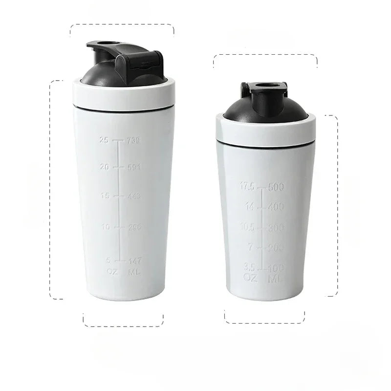 Stainless Steel Protein Powder Shaker Bottle with Steel Ball and Scale Leak Proof Gym Fitness Sport Whey Shakes Cup