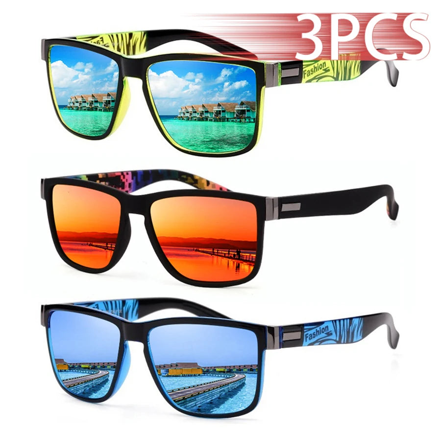 3PCS Fashion Classic Square UV400 Sunglasses Men Women Driving   Fishing Colorful Trendy Lightweight Outdoor Goggles
