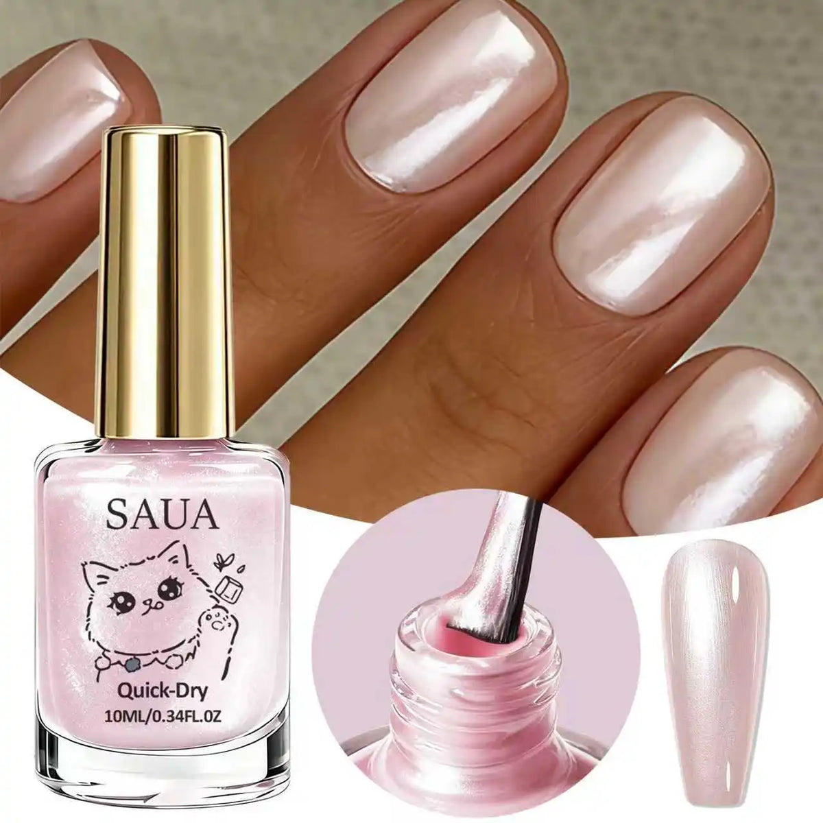 Pink Pearlescent Nail Polish; Quick-Drying, No Lamp Required, Long-Lasting Formula; Adds a Pearly Sheen and Brightens the Nail S