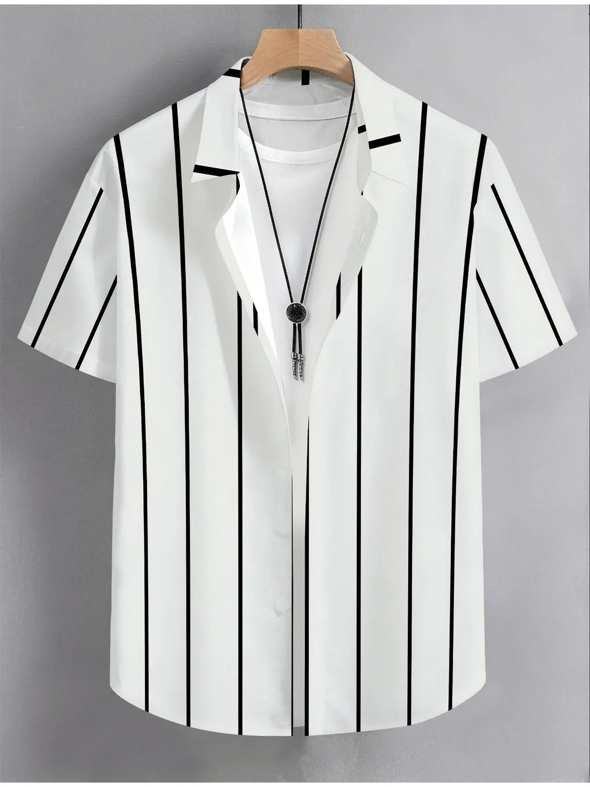 Light Wrinkle Resistant Hawaii Shirt Men Simple Vertical Striped Print Loose Summer Travel Casual Blouse