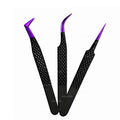 Purple Eyelash Tweezers Stainless Steel Beauty Tool Fine Tip Curved Points for Salon Grooming and Eyelash Extension Tools
