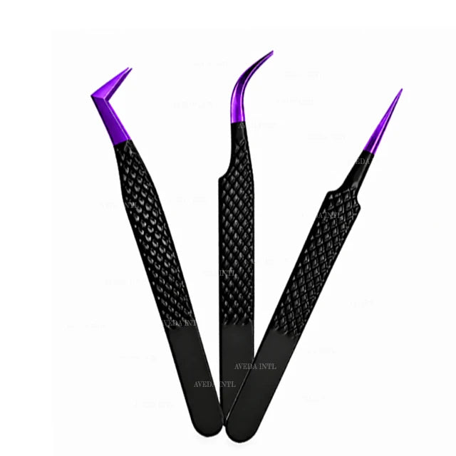 Purple Eyelash Tweezers Stainless Steel Beauty Tool Fine Tip Curved Points for Salon Grooming and Eyelash Extension Tools