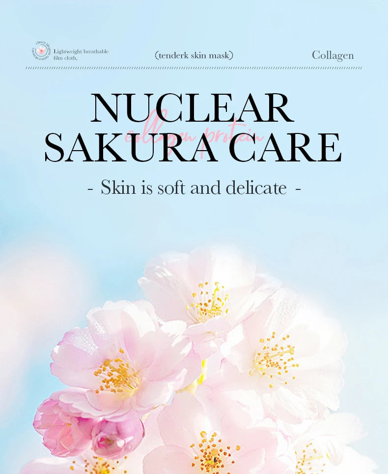 5pcs SADOER Sakura Face Mask Facial Skincare Moisturizing Brightening Hydrating Firming Collagen Facial Masks Face Sheet Mask