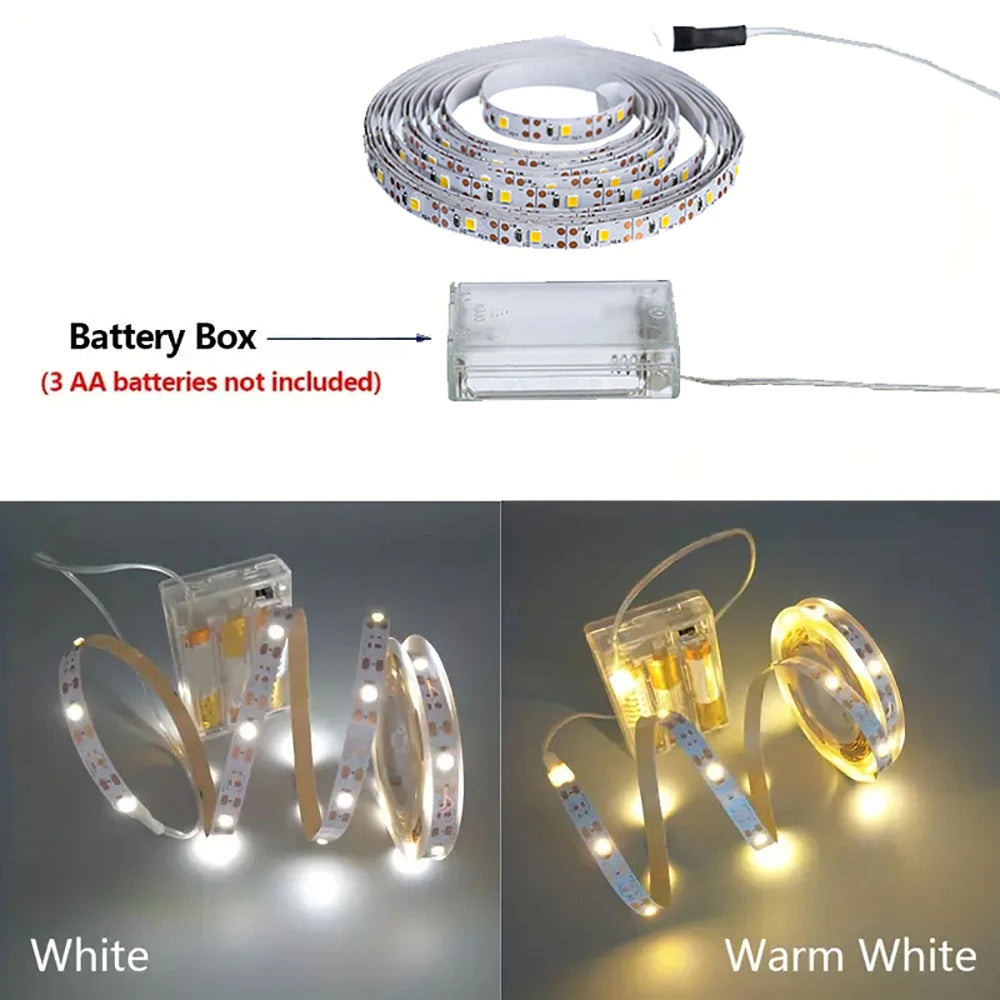 LED Strip Light 16.4FT 3AA Battery Power Flexible LED Light Strip DIY Home Decoration For TV Backdrop Bedroom Kitchen Lighting