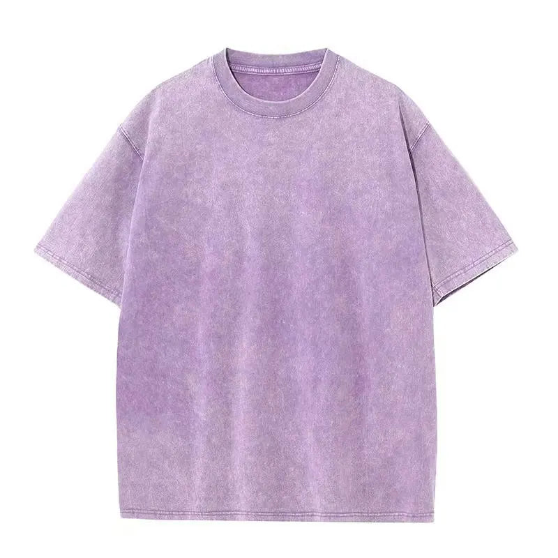 Washed And Distressed 230g Heavyweight Cotton Short Sleeved T-shirt Versatile Men Women Summer Solid Color Loose T Shirts Top