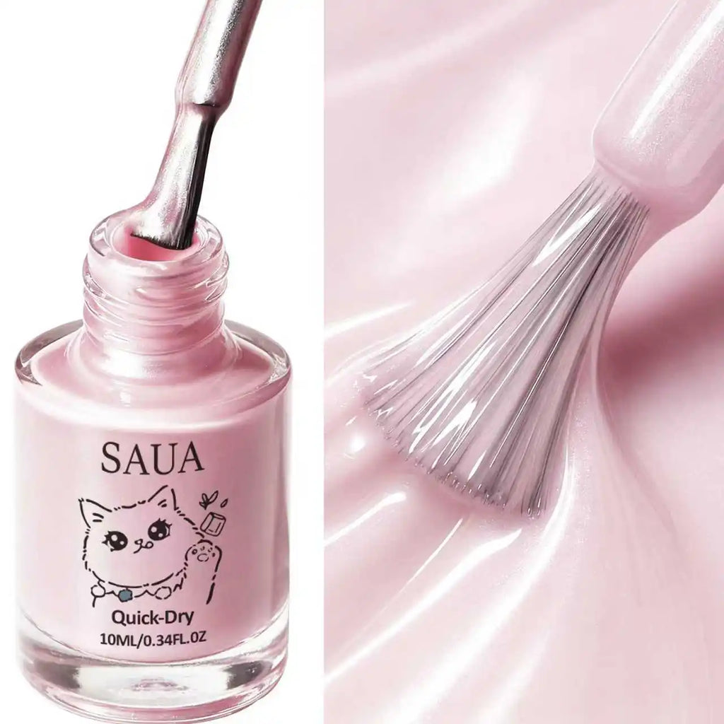 Pink Pearlescent Nail Polish; Quick-Drying, No Lamp Required, Long-Lasting Formula; Adds a Pearly Sheen and Brightens the Nail S