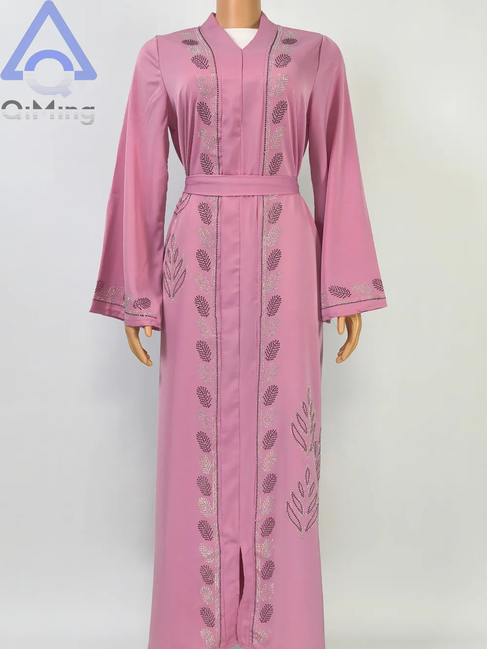 Traditional Moroccan Abaya Women Arabian Diamond Embellished Dress Muslim Romance Soft Outfit Turban For Eid Palestinian Prayer