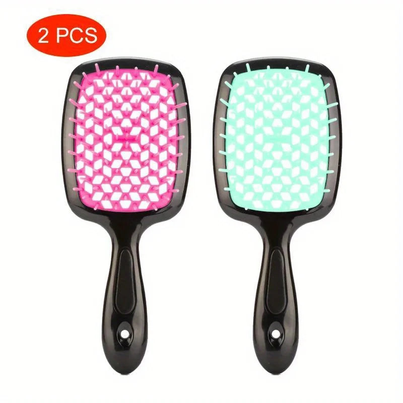2pcs/set Detangling Hair Brush - Anti-Static Scalp Massaging Hollow Out Design Easy Detangling Wet or Dry Use DIY StylingTools