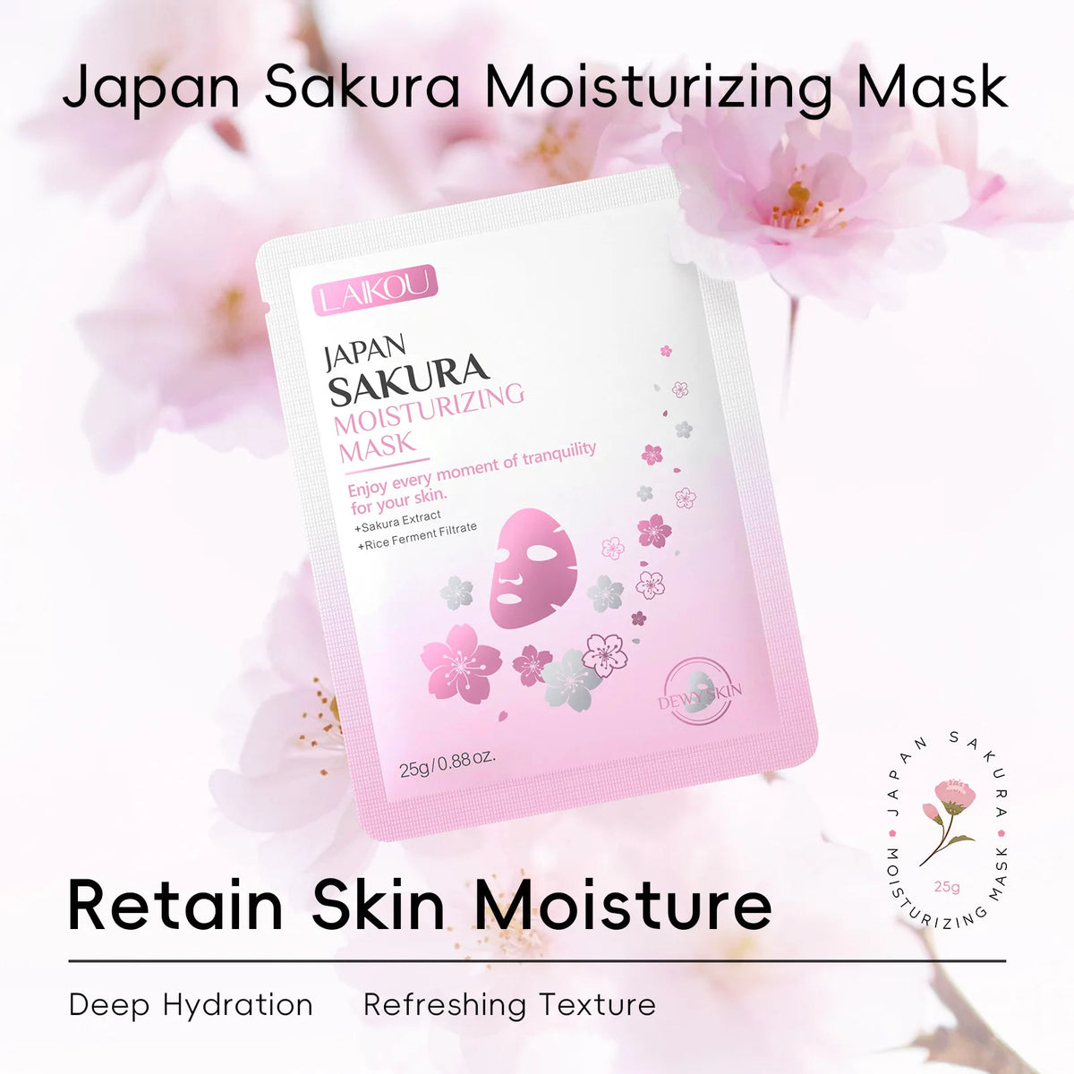 LAIKOU Japan Sakura Moisturizing Face Mask Deep Hydration Brightening Skin Care Facial Sheet Mask for Dry Skin