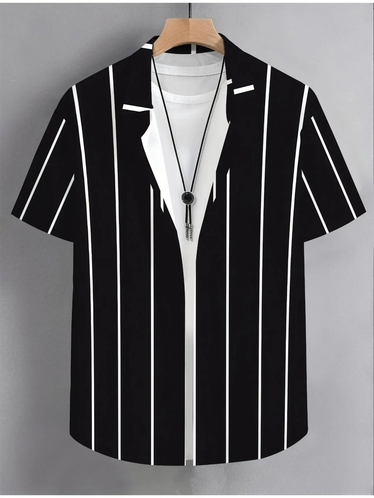 Light Wrinkle Resistant Hawaii Shirt Men Simple Vertical Striped Print Loose Summer Travel Casual Blouse