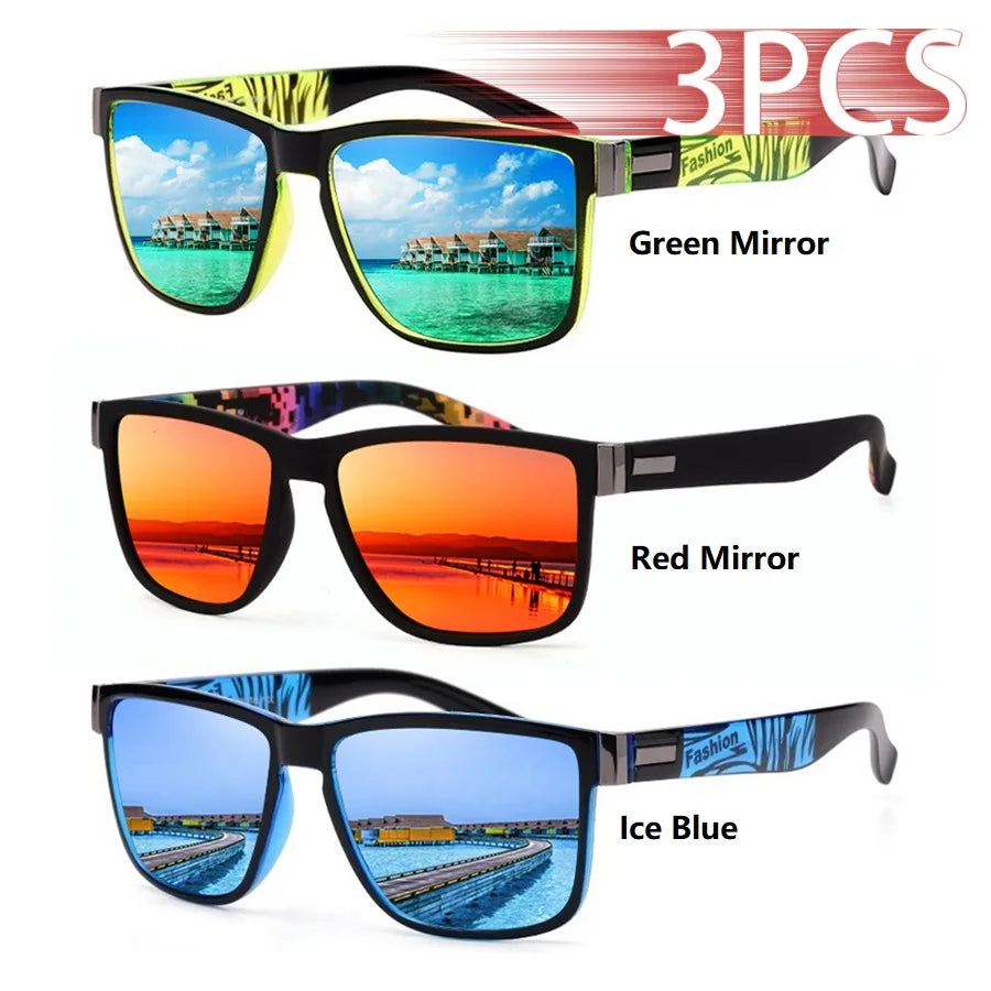 3PCS Fashion Classic Square UV400 Sunglasses Men Women Driving   Fishing Colorful Trendy Lightweight Outdoor Goggles