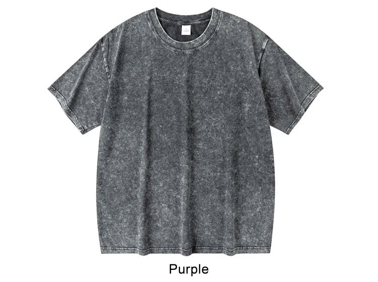 Washed And Distressed 230g Heavyweight Cotton Short Sleeved T-shirt Versatile Men Women Summer Solid Color Loose T Shirts Top