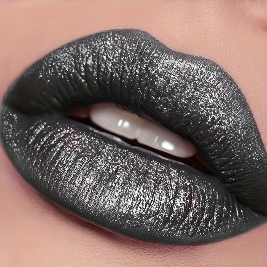 Matte Metallic Lipstick Gloss - Long-Lasting, Waterproof & Sweatproof Black Lipstick with Metallic Finish All Skin Types