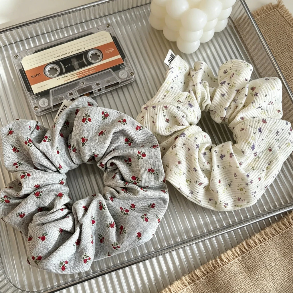 1PC New Style Floral Scrunchies For Women Elegant Ribbed Hair Ties Fashion Hair Accessories For Daily Wear