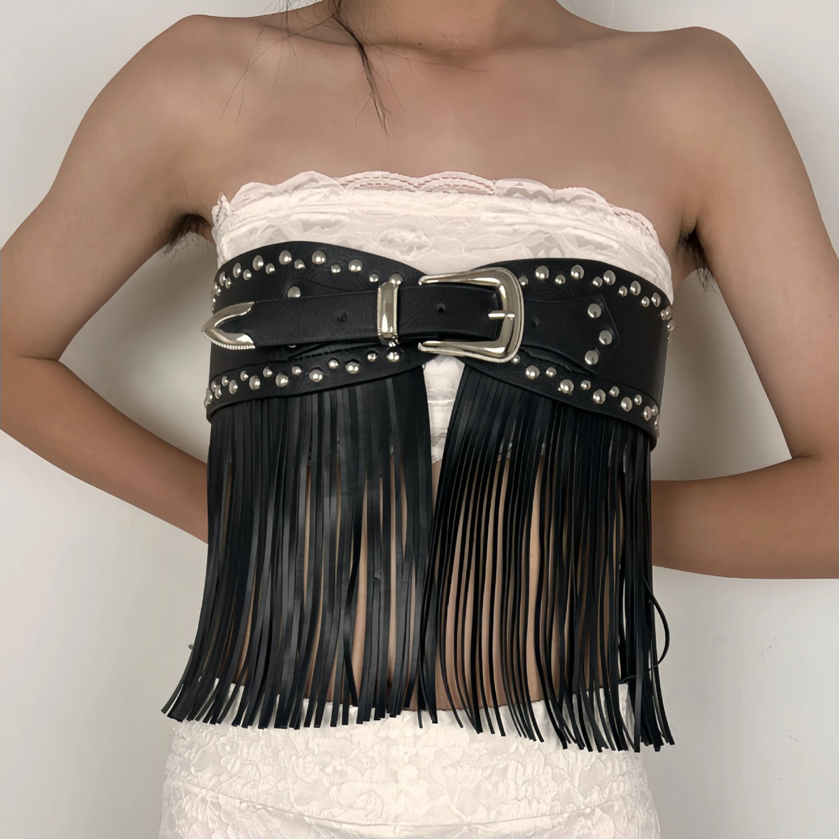 Retro Belt Western Cowboy Fringe Belt Bohemian-style Wide Waist Belt With Tassels Gothic Punk Fashion Belt Pu Material