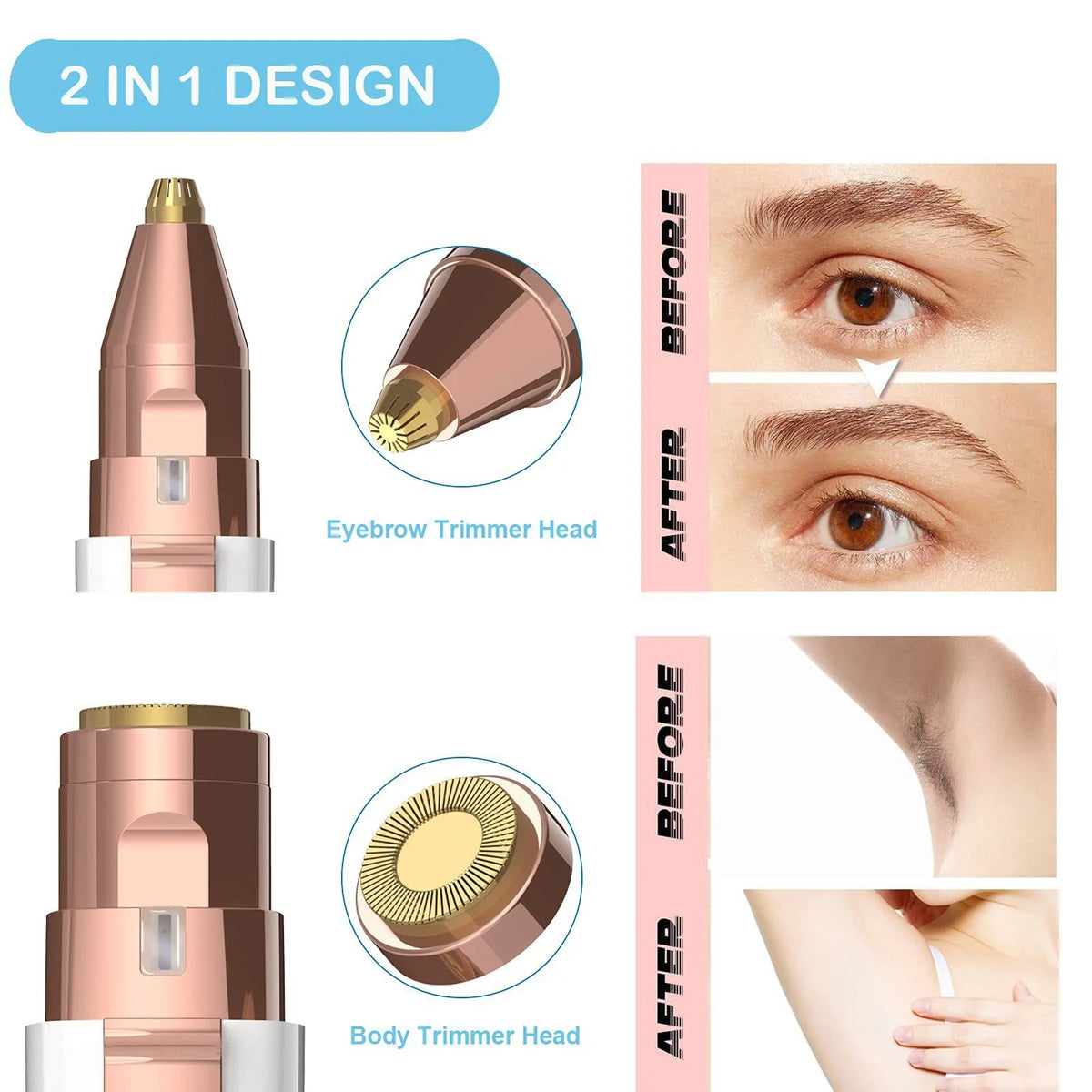 Eyebrow Trimmer, Hair Removal Device, 2 IN 1 Hair Removal Instrument, Mini Razor Painless Hair Remover with Built-in LED Light