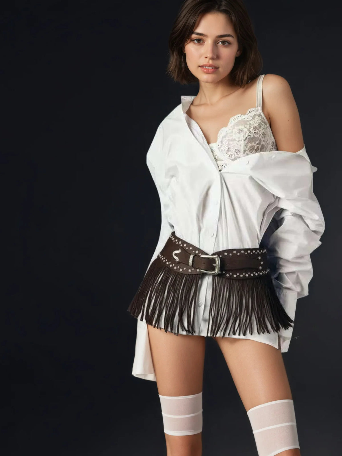 Retro Belt Western Cowboy Fringe Belt Bohemian-style Wide Waist Belt With Tassels Gothic Punk Fashion Belt Pu Material