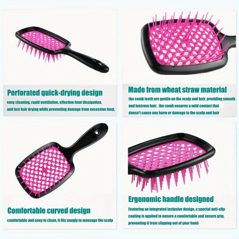 2pcs/set Detangling Hair Brush - Anti-Static Scalp Massaging Hollow Out Design Easy Detangling Wet or Dry Use DIY StylingTools