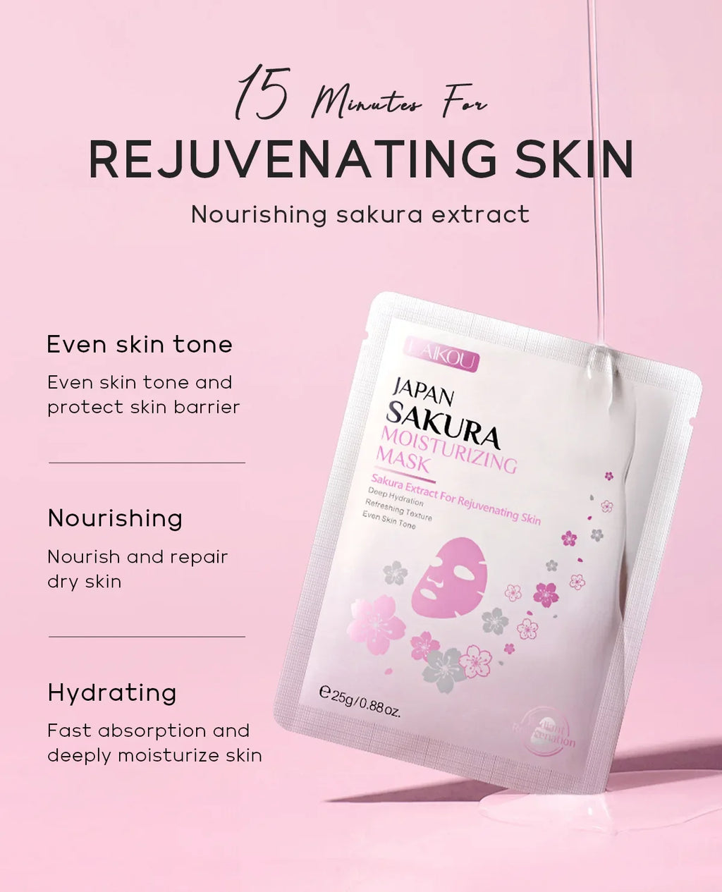 LAIKOU Japan Sakura Moisturizing Face Mask Deep Hydration Brightening Skin Care Facial Sheet Mask for Dry Skin