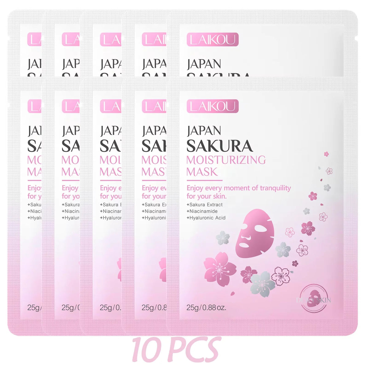 LAIKOU Japan Sakura Moisturizing Face Mask Deep Hydration Brightening Skin Care Facial Sheet Mask for Dry Skin