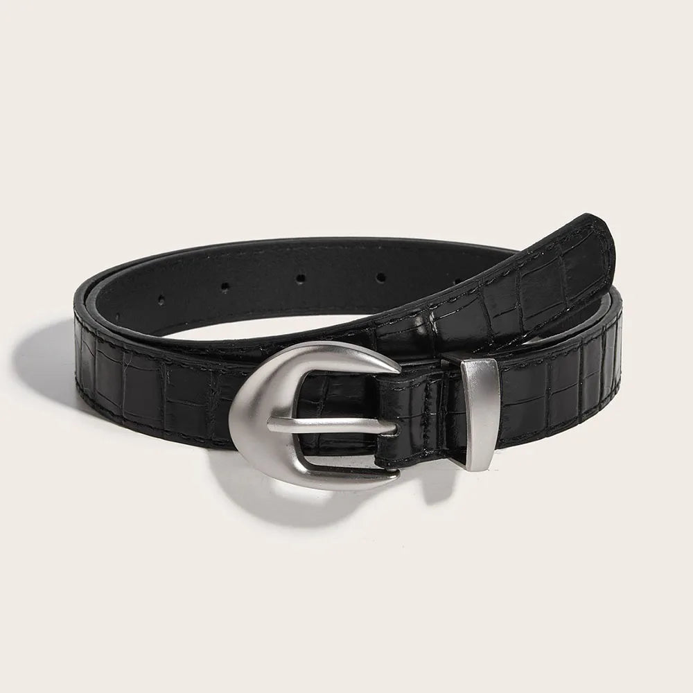 Vintage Classic Crocodile Pattern Belts Y2K Women Belt American Fashion Belt Simple Pin Buckle Red Black Skirts Jeans Waist Belt