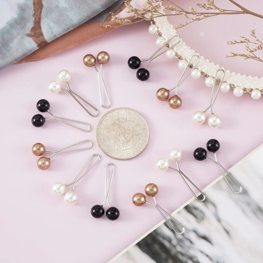 12pcs Women Hijab Pins Clips Set Cute Scarf Clip Pearl Brooch Pins, Headscarf Shawl Scarf Muslim Hijab Scarf Clips Safety Pins