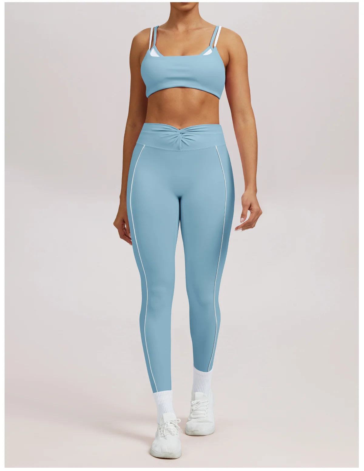 Yoga Leggings Women's Workout Gym Running Fitness Pants High Waist Ruched Contrast Piping Butt Lifting Slim Squat Proof Stretchy