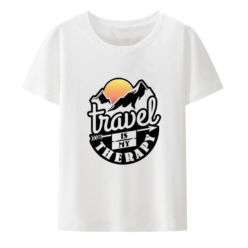 Travel Is My Therapy Adventure and Travel Print T Shirt Street Fashion T-shirt Classic Cartoon Trending Gym New Arrival Summer